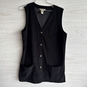 Orvis Black Suede Button Down Vest With 2 Pockets Sz Med